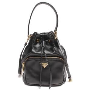 Prada Leather Shoulder Bag Gold Duet CARFSAFF Nero Black